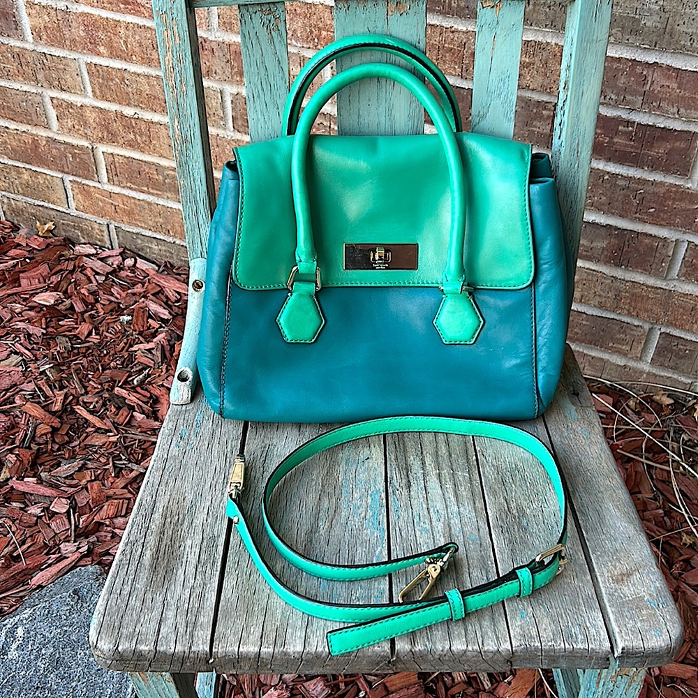 KATE SPADE Colorblock Emerald Satchel Catherine St. Joanie Green Leather 💚